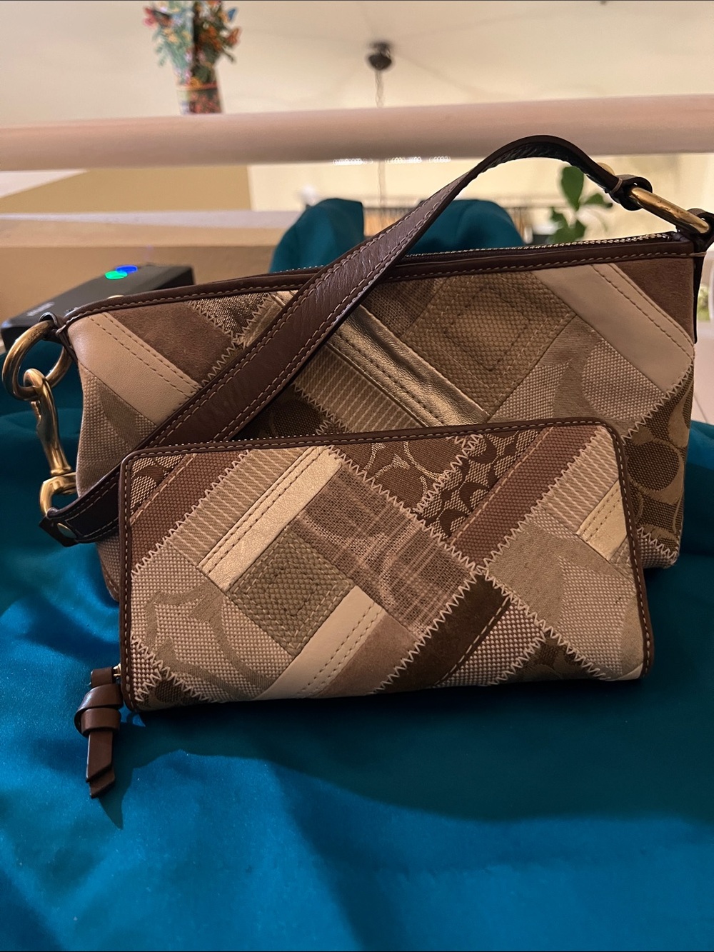 Coach Y2K Patchwork Shoulder Bag 12525 with matching full zip wallet
